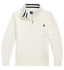 Polo Ralph Lauren Bluse m. Reißverschluss - Strick - Weiß