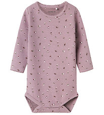 Name It Bodysuit L/æ - NbfTusia - Elderberry w. Flowers