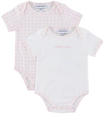 Emporio Armani Bodysuit k/æ - 2-Pack - White/Pink w. Logos