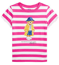 Polo Ralph Lauren Stuttermabolur - Bleikt/Hvít - röndótt M. Bang
