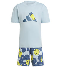 adidas Performance T-shirt/Sweatshorts - Blue/Yellow w. Smileys