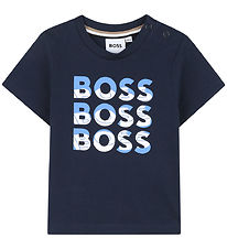 BOSS Stuttermabolur - Dökkblátt M. Prentað