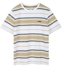 BOSS Stuttermabolur - Stone/Off White