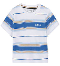BOSS Stuttermabolur - Ljósblátt/Hvít - röndótt
