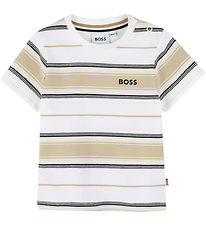 BOSS Stuttermabolur - Stone/Off White