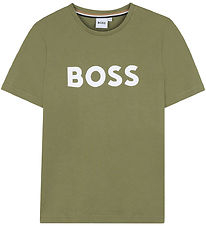 BOSS Stuttermabolur - Dark Green M. Hvítur
