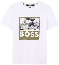 BOSS Stuttermabolur - Hvítur M. Dark Green