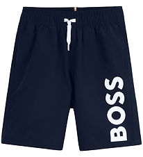 BOSS Sund stuttbuxur - Dökkblátt M. Hvítur