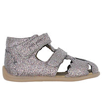 Pom Pom Sandals - Two Velcro Scalloped - Multi Glitter