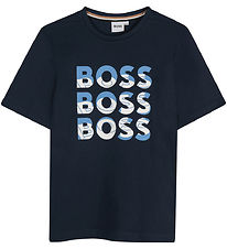 BOSS Stuttermabolur - Dökkblátt M. Prentað
