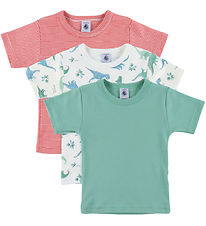 Petit Bateau Stuttermabolur - 3 Pakki - Grænt/Rautt