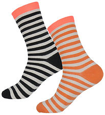 Mads Nørgaard Socks - 2-Pack - Stripe Mix - Black/Tangerine