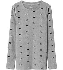Name It Blouse - Rib - NkfDans - Grey Melange/Black w. Bows