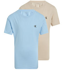 Calvin Klein T-shirt - 2-pack - Monogram - Blue Bell/Oyster Grå