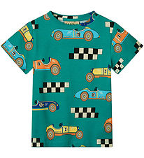 Småfolk T-shirt - Teal m. Racingbilar