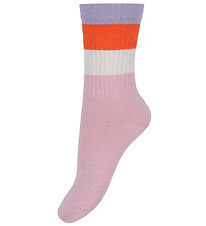 Melton Strumpor - Bred Stripe - Rosa Nektar