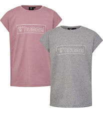 Hummel Stuttermabolirnir - 2 Pakki - hmlBoxline - Grey Melange/W