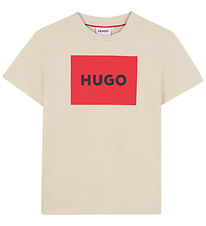 HUGO Stuttermabolur - Stone/Rautt