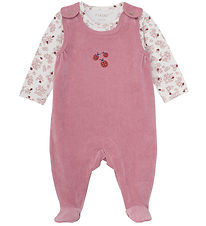 Fixoni Strampler m. Body l/ä - Velours - Nostalgie Rose