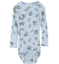 Joha Wrap Bodysuit l/s - Bamboo - Light Blue w. Seeds
