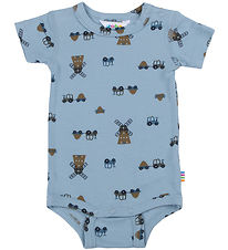 Joha Bodysuit k/æ - Viscose/Bamboo - Blue w. Wind turbines