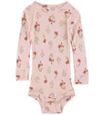 Joha Bodysuit l/s - Viscose/Bamboo - Pink w. Flower