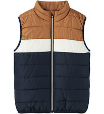 Name It Puffer Vest - NkmMylane - Dark Sapphire/Brown/White