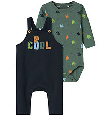 Name It Overalls w. Bodysuit l/s - NbmVonne - Dark Forest/Dino