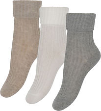MP Socks - 3-Pack - Rib - Greåmeleret/Brown Melange/White