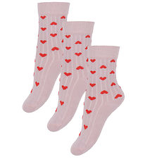 Minipop Socks - Rib - Bamboo - 3-Pack - Rose Heart