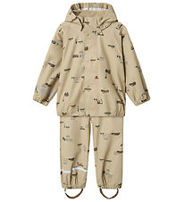 Name It Rainwear w. Suspenders - PU - NmmDry10 - White Pepper/Sm