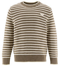 Emporio Armani Blouse - Gebreid - Wit/Bruin Gestreept