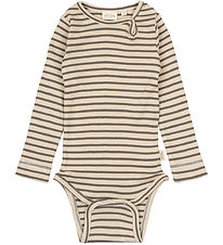 Petit Piao Bodysuit l/s - Rib - Modal - Earth Brown/Dark Off Whi