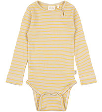 Petit Piao Bodysuit l/s - Rib - Modal - Yellow Sun/Dark Off Whit