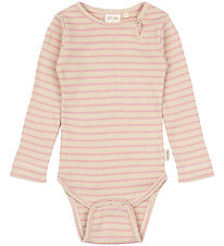 Petit Piao Bodysuit l/s - Rib - Modal - Bright Rose/Dark Off Whi