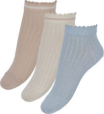 MP Ankle Socks - 3-Pack - Petra - Light Blue/Pink/White w. Glitt