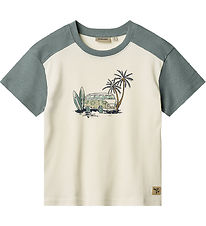 Wheat T-shirt - Hector - Ivory/Dusty Green w. Print