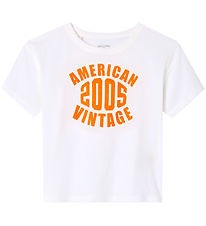 American Vintage T-shirt - Gamipy - White/Neon Orange