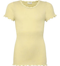 Rosemunde Stuttermabolur - Rib - Hvítur - Pastel Yellow M. Blúnd