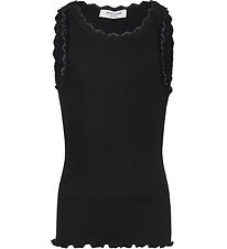 Rosemunde Top - Rib - Balta - Black w. Lace