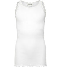 Rosemunde Top - Lang - Rib - Balta - New White w. Lace