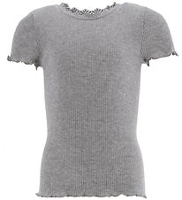 Rosemunde T-shirt - Rib - Balta - Grey Melange w. Lace