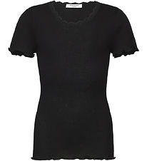 Rosemunde T-shirt - Rib - Balta - Black w. Lace