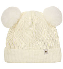 Huttelihut Beanie - Knitted - Antique White w. Pom-Pom