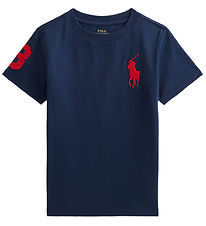 Polo Ralph Lauren Stuttermabolur - Dökkblátt M. Rautt