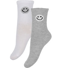 Minymo Socken - 2er-Pack - Grau Meliert/Weiß m. Smiley