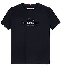 Tommy Hilfiger Stuttermabolur - Handrit - Dark Nótt Dökkblátt