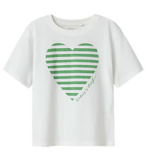 Name It Stuttermabolur - NkffEsko - Bright White M. Hjarta