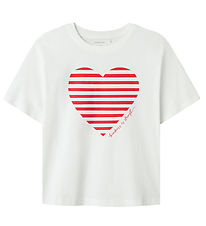 Name It Stuttermabolur - NkfFesko - Bright White M. Hjarta
