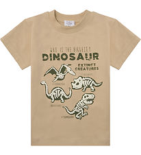 Hust and Claire T-shirt - Anton - Pale Khaki w. Dinosaurs